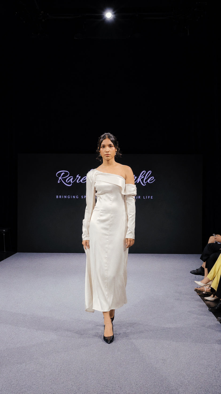 Solène Ivory Satin Midi Dress