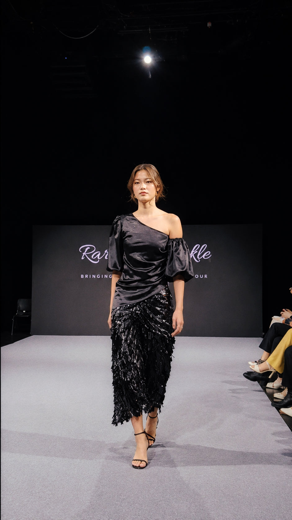Noire Black Sequin Midi Skirt