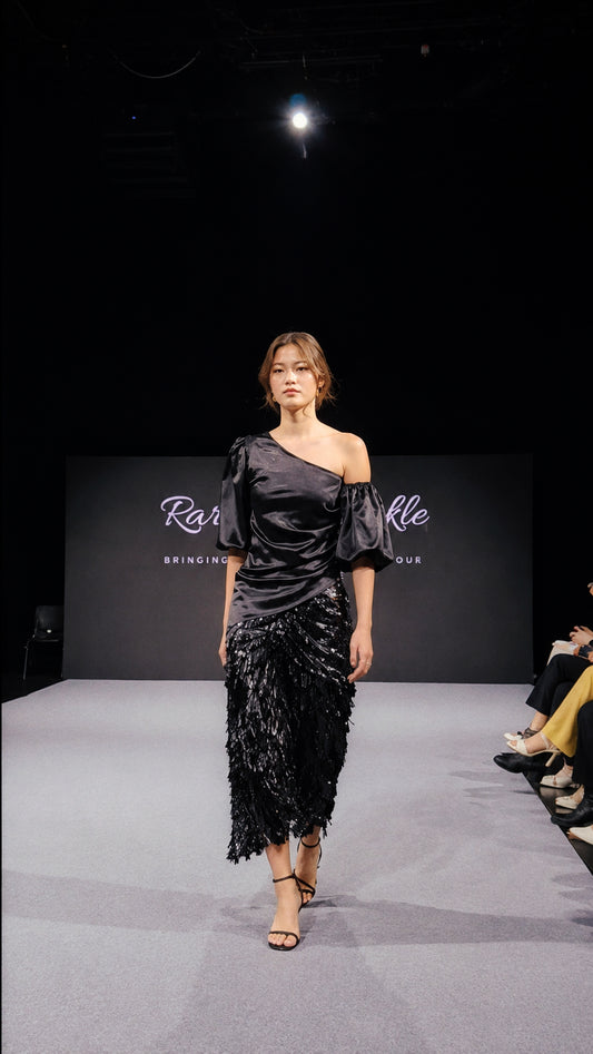 Noire Black Sequin Midi Skirt