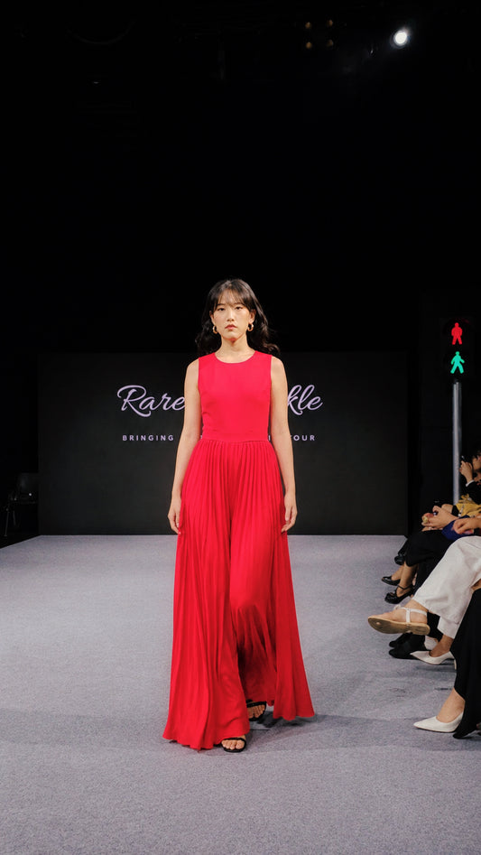 Valentina Red Pleated Wide-Leg Jumpsuit