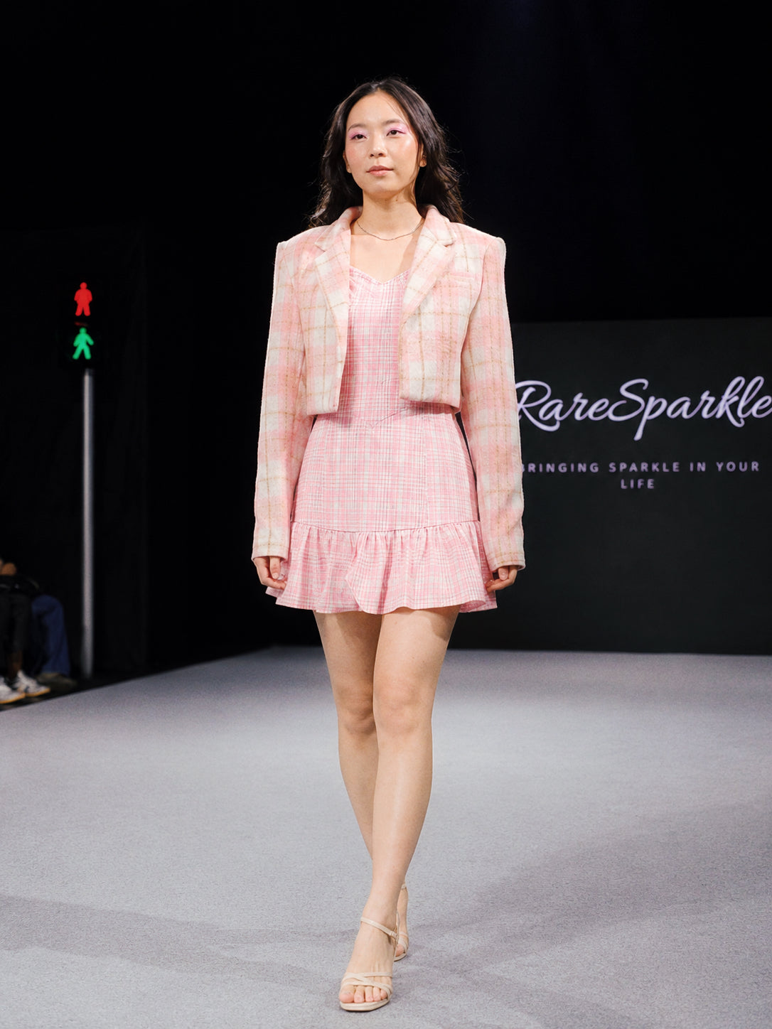Élodie Pink Checked Blazer & Mini Dress Set