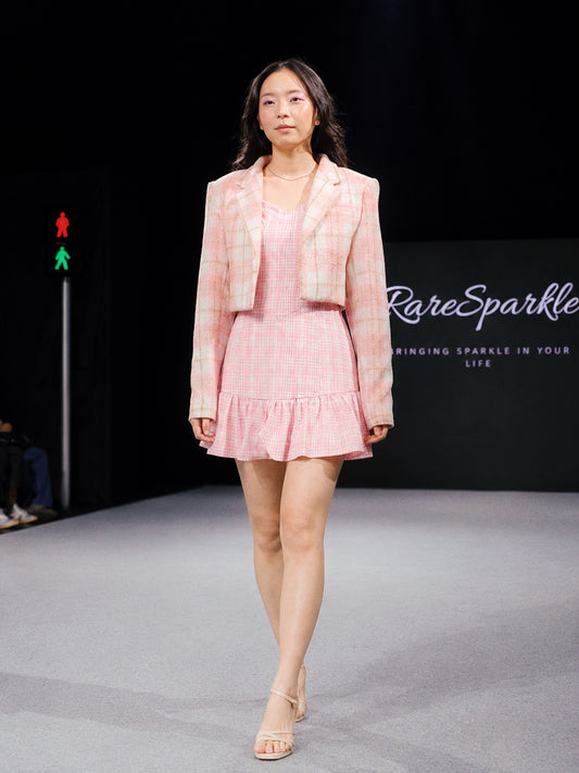 Élodie Pink Checked Blazer & Mini Dress Set